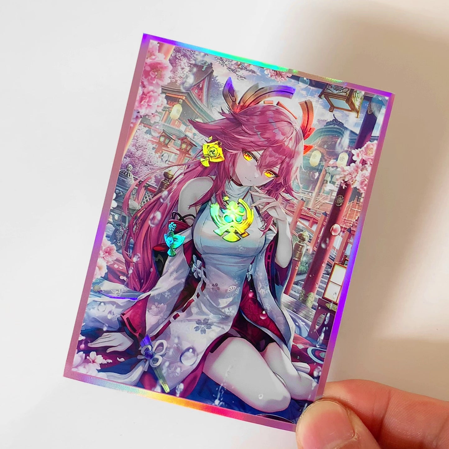 Yae Miko Sweet Pose Genshin Impact Holographic Card Sleeves