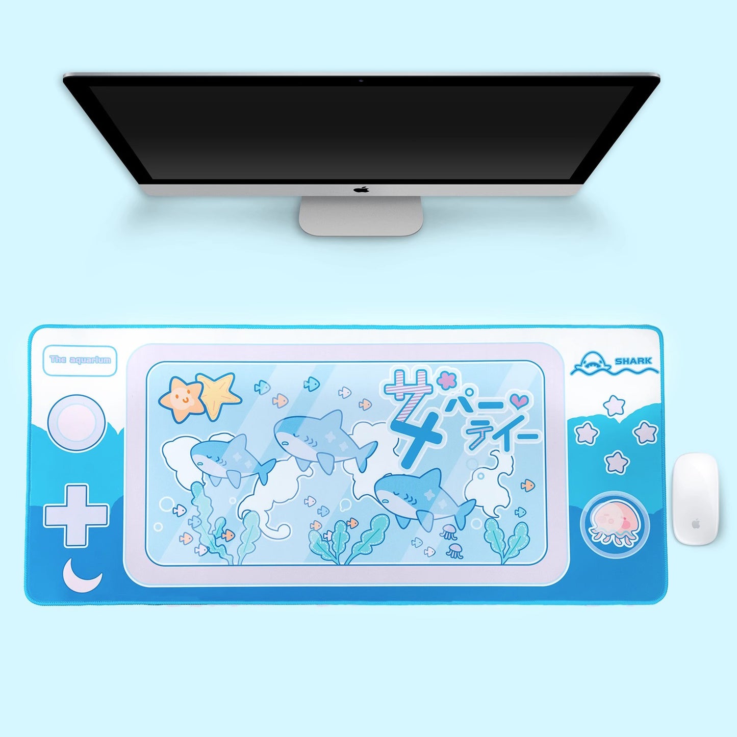 Sleepy Shark Aquarium Kawaii XL Gaming Mousepad Desk Mat
