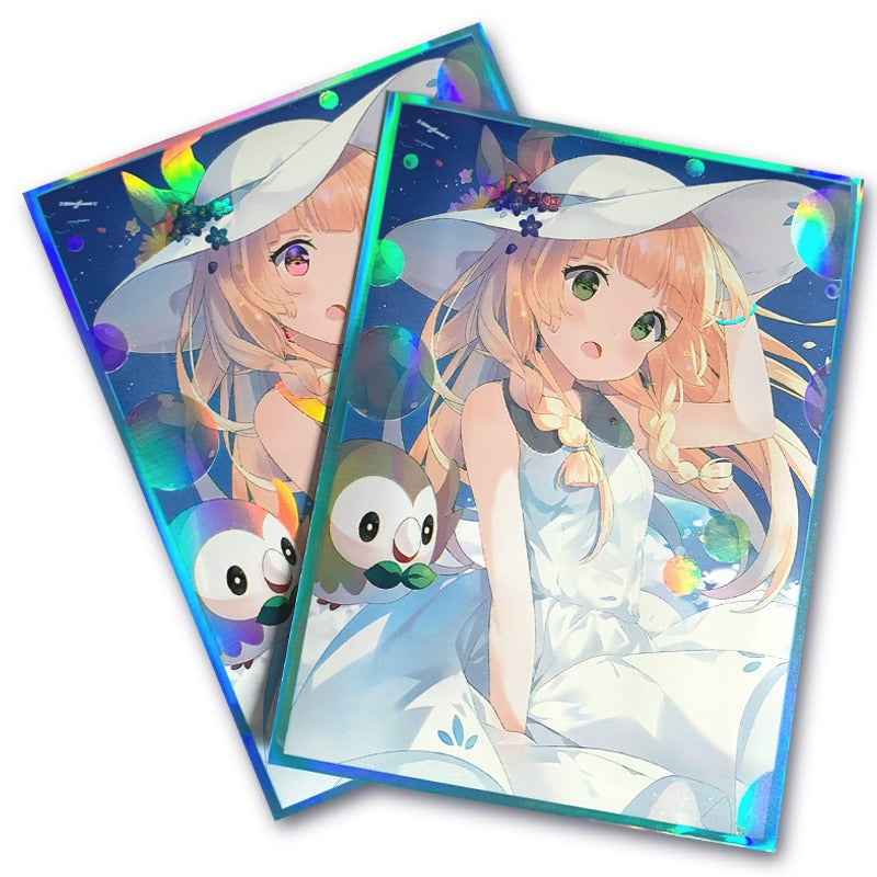 Trainer Lillie & Pokemon Rowlet Holographic Card Sleeves Trainer Lillie & Pokemon Rowlet Holographic Card Sleeves
