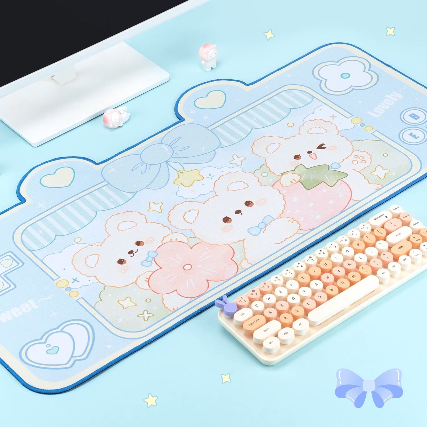 Three Fluffy Bears Kawaii XL Gaming Mousepad Desk Mat