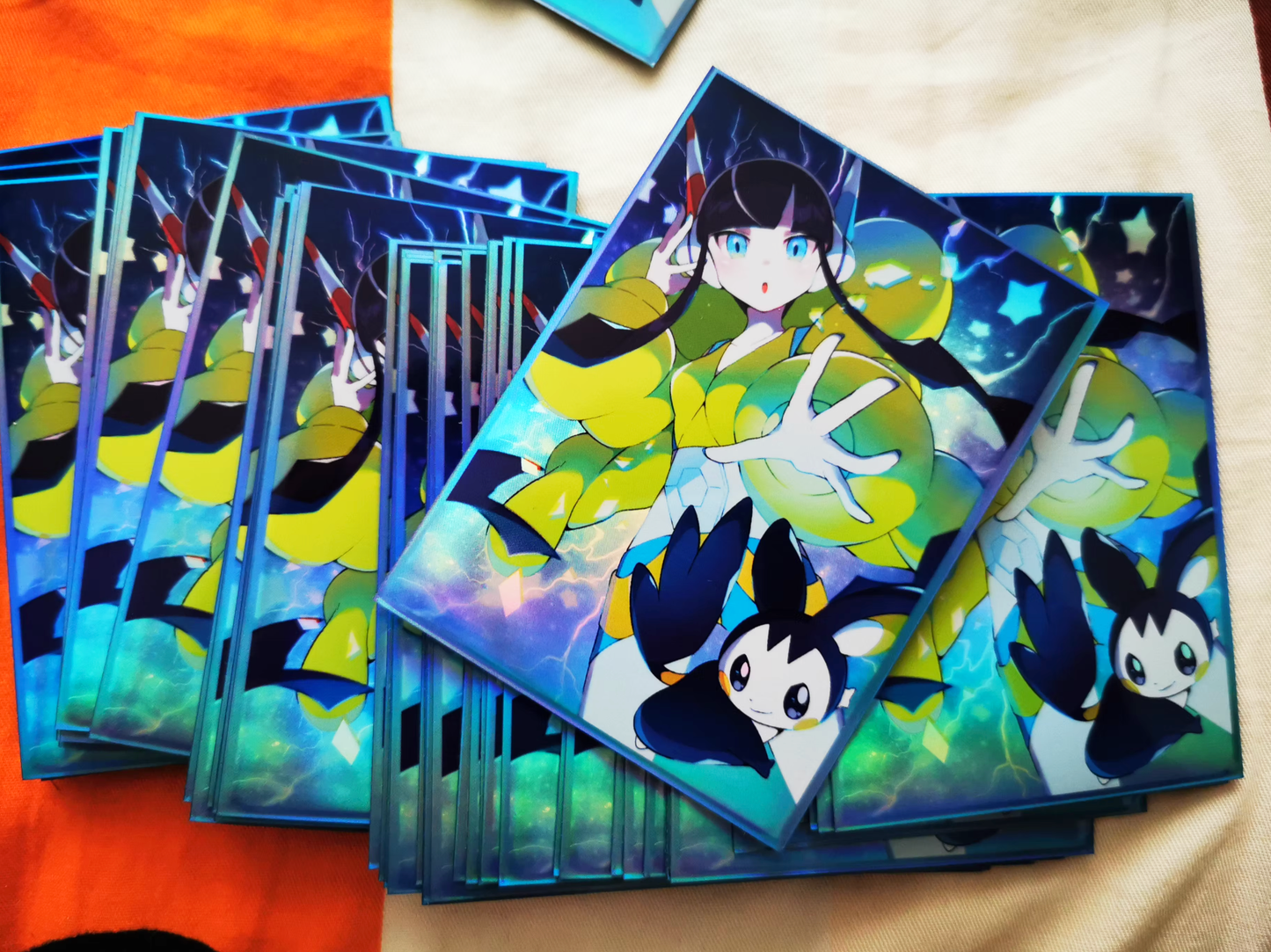 Gym Leader Elesa and Emolga Holographic Card Sleeves