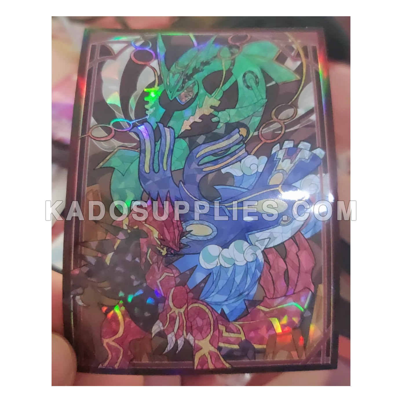 Kyogre Groudon and Rayquaza Stained Glass Holographic Card Sleeves