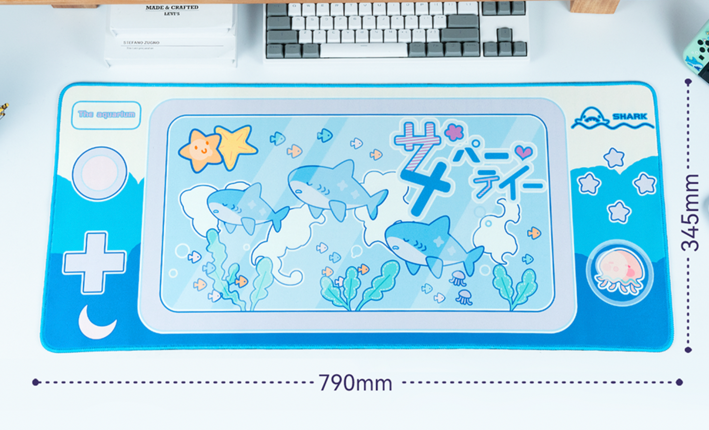 Sleepy Shark Aquarium Kawaii XL Gaming Mousepad Desk Mat