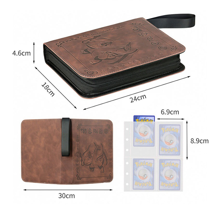 Pokemon Brown 4-Pocket Refillable Embossed PU Leather Trade Binders Pokemon Brown 4-Pocket Refillable Embossed PU Leather Trade Binders