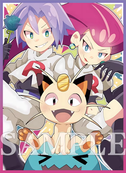 team rocket card sleeves Team Rocket Jessie James & Meowth Holographic Card Sleeves – Kado Supplies