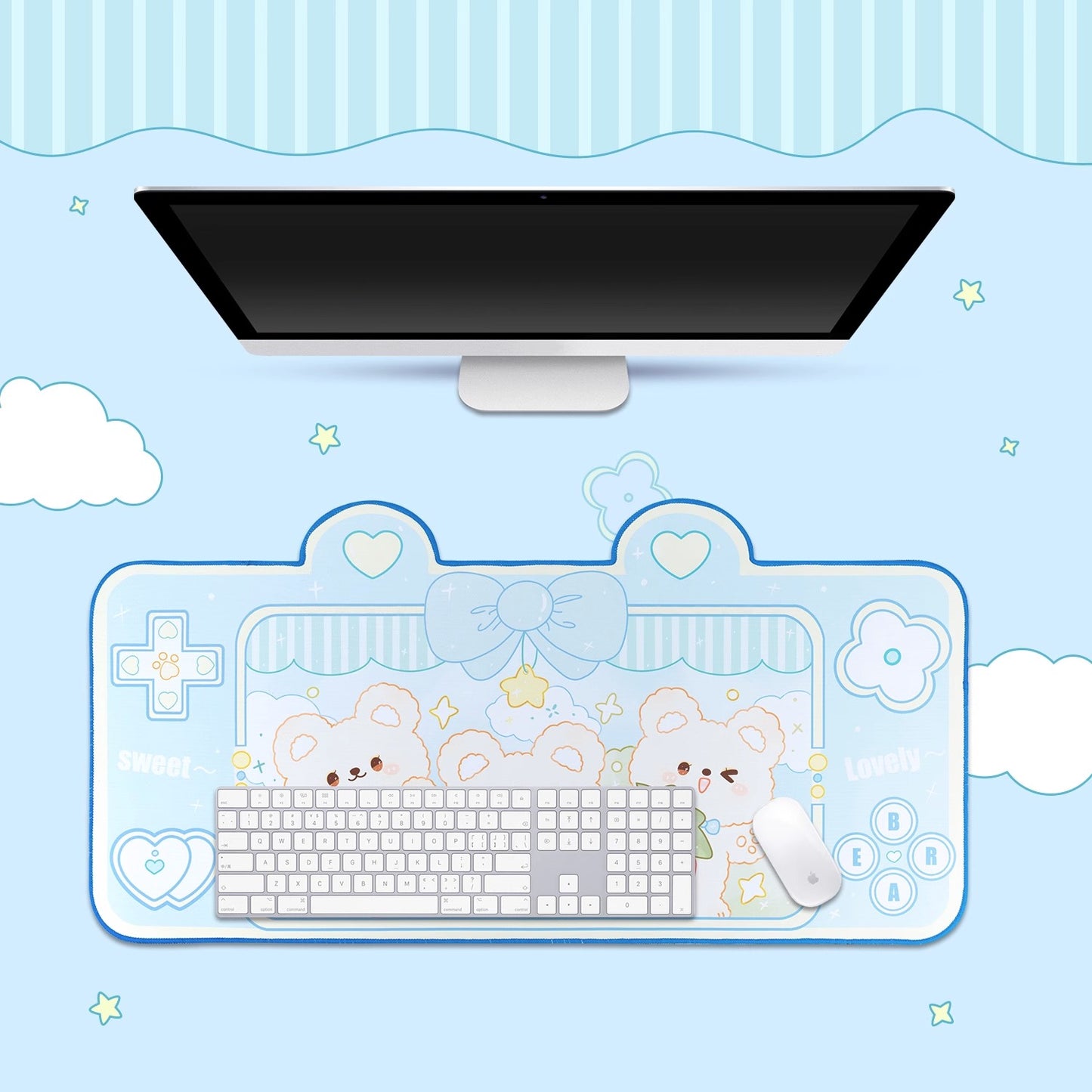 Three Fluffy Bears Kawaii XL Gaming Mousepad Desk Mat