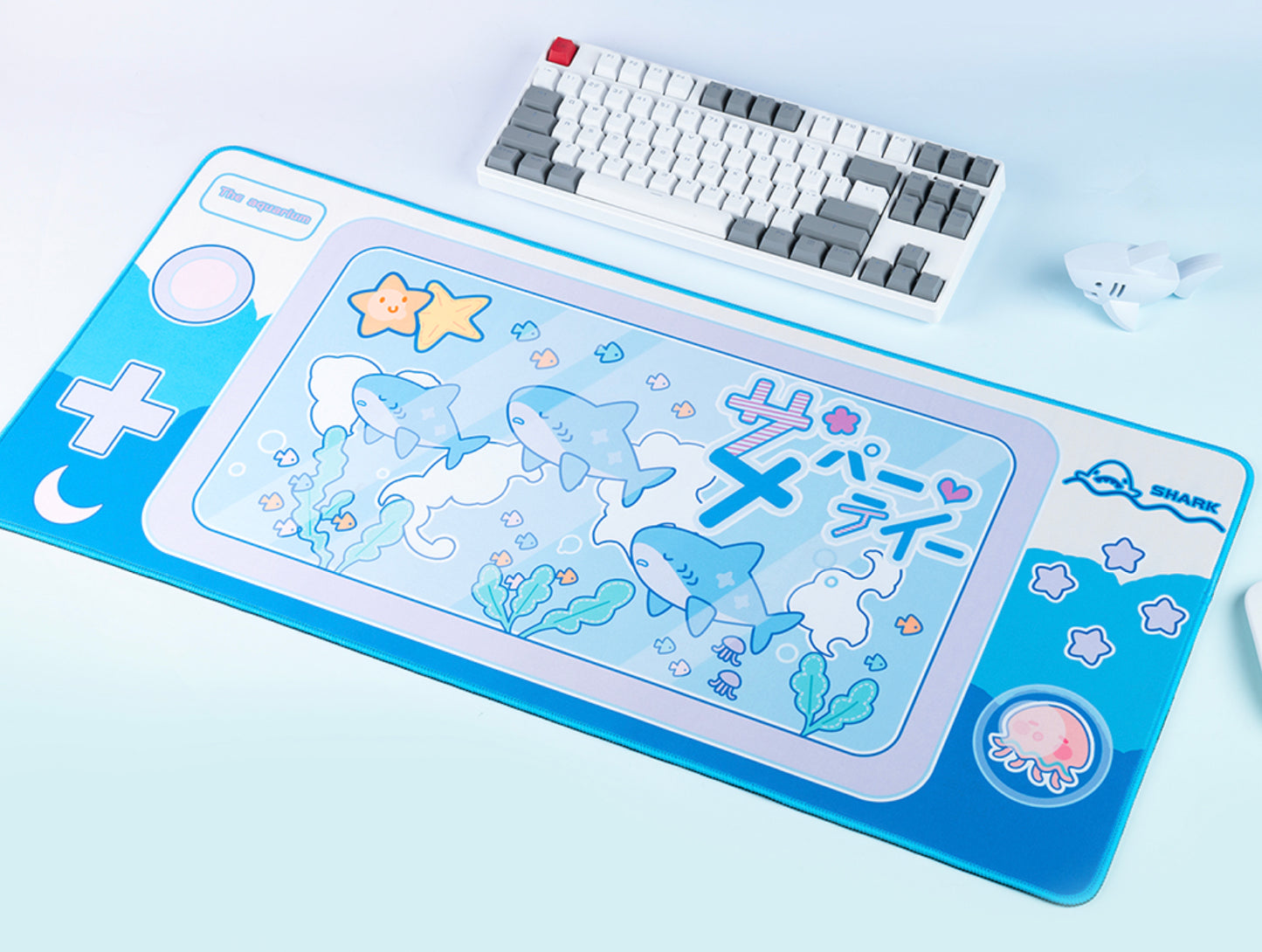 Sleepy Shark Aquarium Kawaii XL Gaming Mousepad Desk Mat