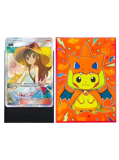 pokemon card pikachu cosplay Pikachu Cosplay Charizard Holographic Card Sleeves – Kado Supplies